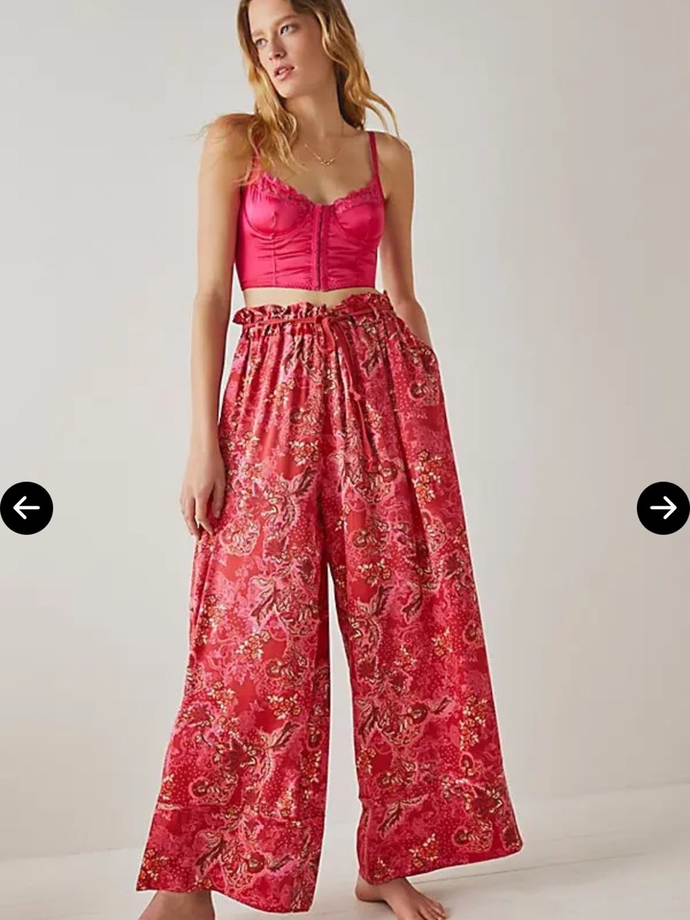 Intimately FP Red Pink Paisley Satin Wide Leg Lounge Party Festival Pants XS